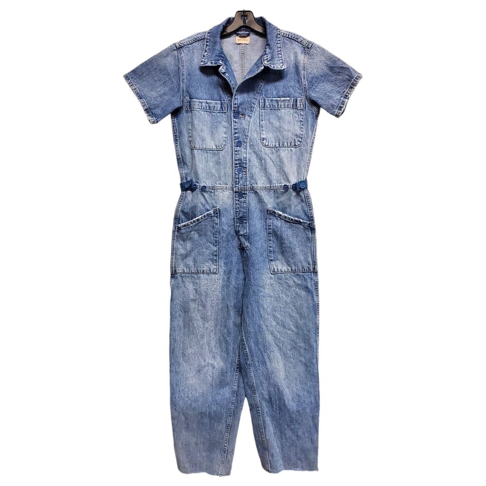 SAINTS & HEARTS Jumpsuit Women Medium Blue Denim Coverall Boiler Exposed Buttons
